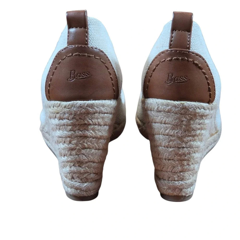 G.H. Bass & Co Kaitlyn Espadrille Wedges Cream Brown Cap Toe Canvas Shoes 8.5M
